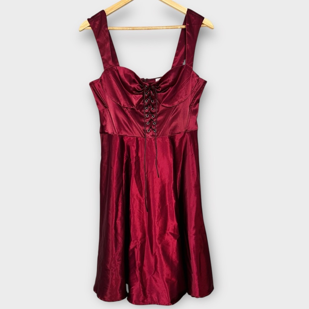 Unique Vintage Satin Corset Lace Up Dress Size L - Picture 9 of 9